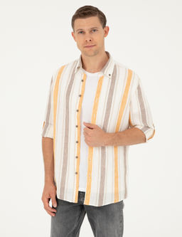 Turuncu Slim Fit %100 Keten G_mlek