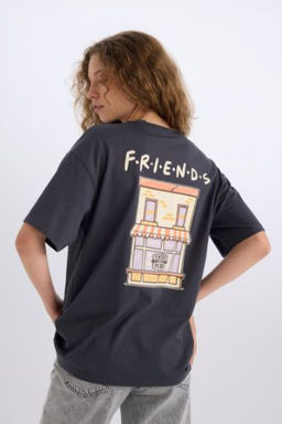 Somestr Friends Oversize Genis Kal?p Bisiklet Yaka S?rt Bask?l? K?sa Kollu Tisort