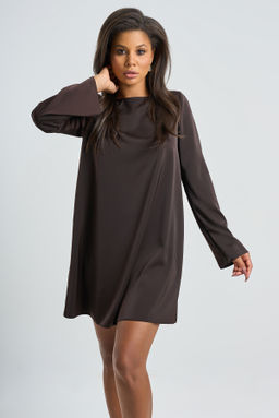 Платье с рукавом из атласа шоколадное