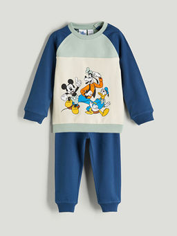 Bisiklet Yaka Mickey Mouse Bask?l? Erkek Bebek Sweatshirt ve E?ofman Alt