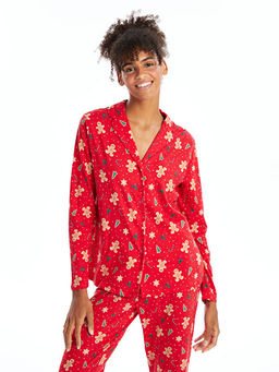 G?mlek Yaka Y?lba?? Temal? Kad?n Pijama Tak?m?