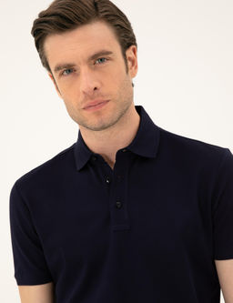 Lacivert Slim Fit Polo Yaka Merserize T-shirt