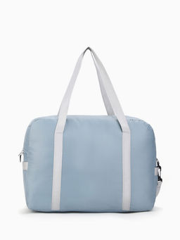 Сумка дорожная на молнии, 3 наружных кармана, держатель для чемодана, длинный ремень, голубая