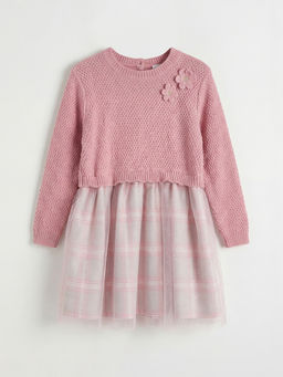 Bisiklet Yaka ?i?ekli K?z ?ocuk T?t? Elbise