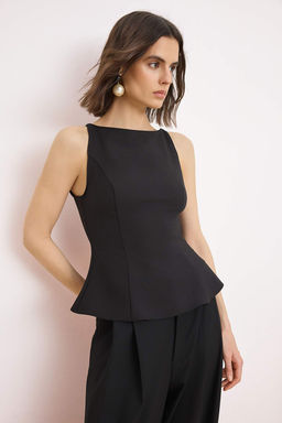 Mavi S?rt? Fiyonk Detayl? Peplum Dokuma Bluz TPRSS26BZ00045 - Trendyolmilla фото 6