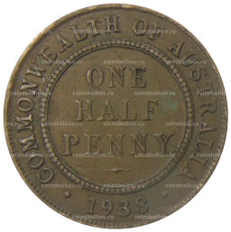 Монета 1/2 пенни 1938 года Австралия