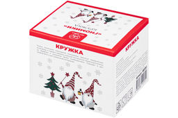 Кружка 400 мл 13*9,5*8,8 см "Гномики с елкой" с красной каймой NEW BONE CHINA