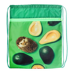 Мешок для обуви с карманом 420 х 340 мм, Calligrata МСО-7С, (мягкий полиэстер, плотность 210D), Ежик с Авокадо зеленое  фото 2