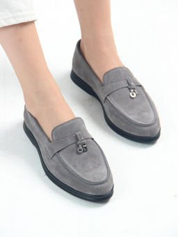 Лоферы туфли 170.2614bl. Серый замок замша