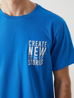 Bisiklet Yaka K?sa Kollu Bask?l? Penye Erkek Ti??rt