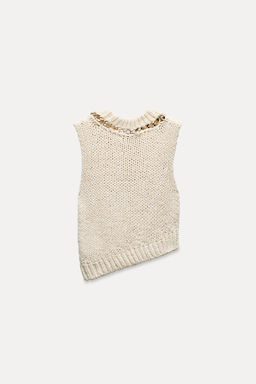 KNIT TOP WITH CHAIN DETAIL AND ASYMMETRIC HEM - Zara фото 6
