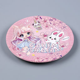 Набор бумажной посуды Аниме, розовый: 6 тарелок, 1 гирлянда, 6 стаканов - Страна карнавалия фото 3