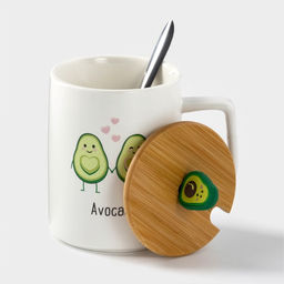 Кружка с крышкой и ложкой Avocado, 360 мл, керамика, белая