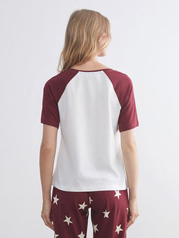 Bisiklet Yaka Bask?l? Kad?n Pijama ?st?