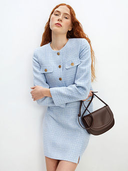 Bisiklet Yaka Ekose Kad?n T?vit Ceket