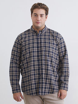 B?y?k Beden Regular Fit Uzun Kollu Ekose Gabardin Erkek G?mlek