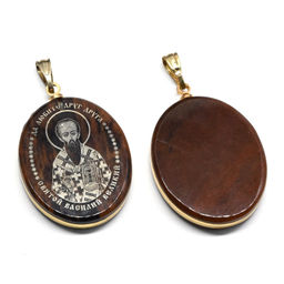 Кулон из обсидиана овал с окантовкой " Св. Василий " 20*30мм.