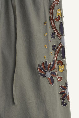 PANTAL?N LINO - ALGOD?N BORDADOS CONTRASTE / Verde / Azul - Zara фото 9