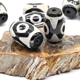 Бусины Дзи "Три глаза" из агата бочонок 14*22мм, цвет черный, 1 бусина Радуга камня