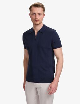 Lacivert Slim Fit Polo Yaka Fermuarl_ Triko Ti__rt