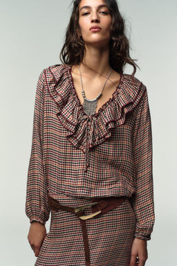 CHECKED BLOUSE WITH RUFFLES - Zara фото 2