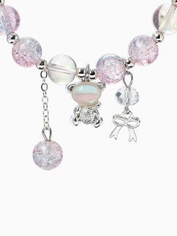 Браслет с подвесками "Сахарный" мишка, шар №10/8, цвет розово-синий в серебре