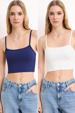 TRENDYOLMILLA Siyah-Vizon 2li Paket Poliamid Icerikli Ask?l? Crop Fitted Esnek Orme Atlet TWOSS24AL00053  фото 22