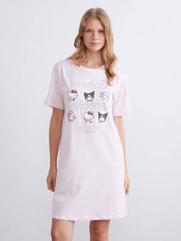 Bisiklet Yaka Bask?l? Kad?n Gecelik