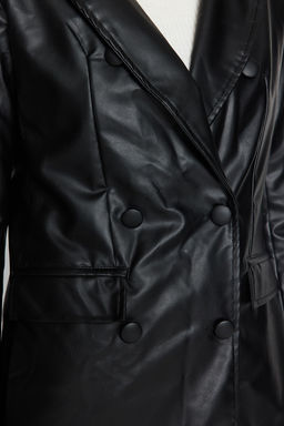 Trendyolmilla Fusya Suni Deri Kruvaze Kapama Astarl? Dokuma Blazer Ceket TWOAW21CE0156