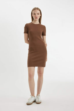 Coool Bodycon Vucudu Saran Bisiklet Yaka Fitilli Kaskorse K?sa Kollu Mini Elbise - Defacto фото 2