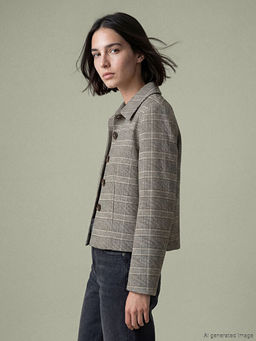 G?mlek Yaka Ekose Kad?n Ceket