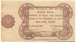 Банкнота 50 геллеров 1920 года Австрия Родаун (нотгельд)