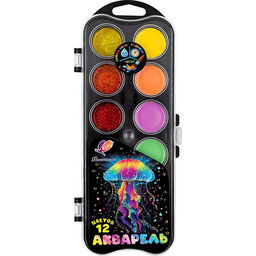 Акварель ЛУЧ "Фантазия" 12цв. без кисти (35С 2333-08) 6 с блестками + 6 пастельных, пласт.уп.