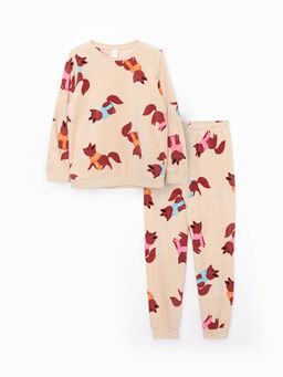 Bisiklet Yaka Desenli Uzun Kollu Polar K?z ?ocuk Pijama Tak?m?