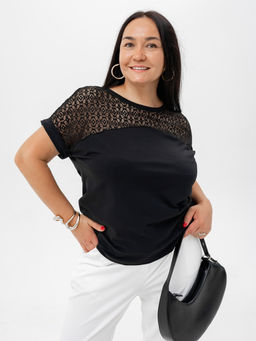 Футболкас КРУЖЕВОМ хлопок 95%, лайкра 5%,черная - Binita фото 3