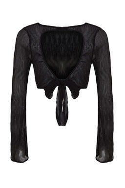 Trendyolmilla Siyah Par?lt?l? S?rt Detayl? Bluz TPRAW24BZ00004  фото 8