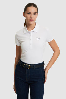 Kad_n Beyaz Polo Yaka Basic Ti__rt