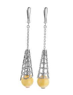 Необычные ажурные серьги из серебра и янтаря Паутинка