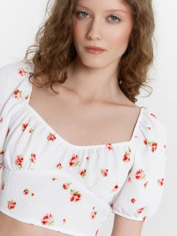 Топ укороченный женский белый с цветочным принтом - Mark formelle фото 4