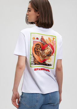 S?rt Bask?l? Istanbul Tisort - Mavi фото 2