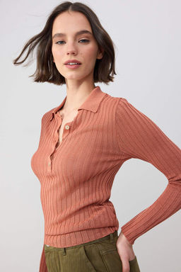 Wardrobe Essentials Kiremit Fitilli Polo Yaka Ince Triko Kazak TWOSS26KZ00004 - Trendyolmilla фото 2