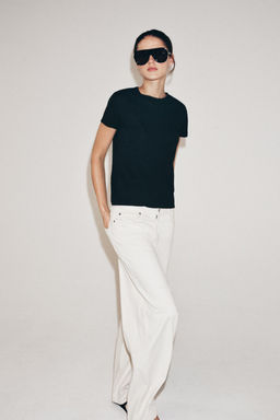 CAMISETA CON LINO MANGA CORTA / Carb?n - Zara фото 4