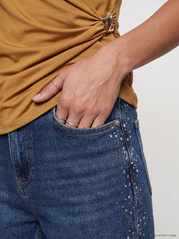 Straight Fit Ta?l? Kad?n Jean Pantolon