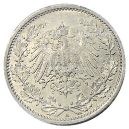 Монета 1/2 марки 1915 года A Германия