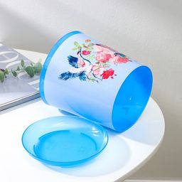 Горшок для цветов с поддоном Доляна «Танец журавлей», 1.6 л, d=14 см, h=15.5 см, цвет голубой