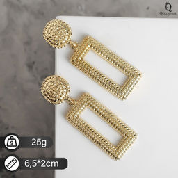 Серьги металл Барбадос прямоугольник, цвет золото