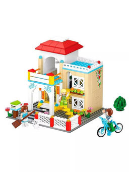 Конструктор SLUBAN 380 дет. "Розовая мечта. Загородный дом" (М38-В0533) +мебель, 4 фигурки и карта поселка, в коробке