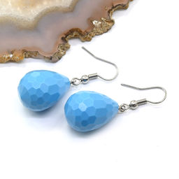 Серьги Капли с гранями из бирюзы 15*20мм, 9,1г