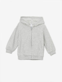 Kap??onlu Uzun Kollu K?z Bebek Fermuarl? Sweatshirt