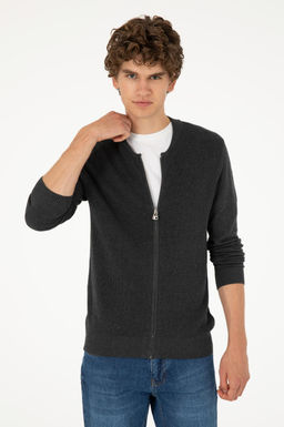 Мужской базовый трикотажный кардиган антрацитового меланжа - U.s. polo assn фото 3